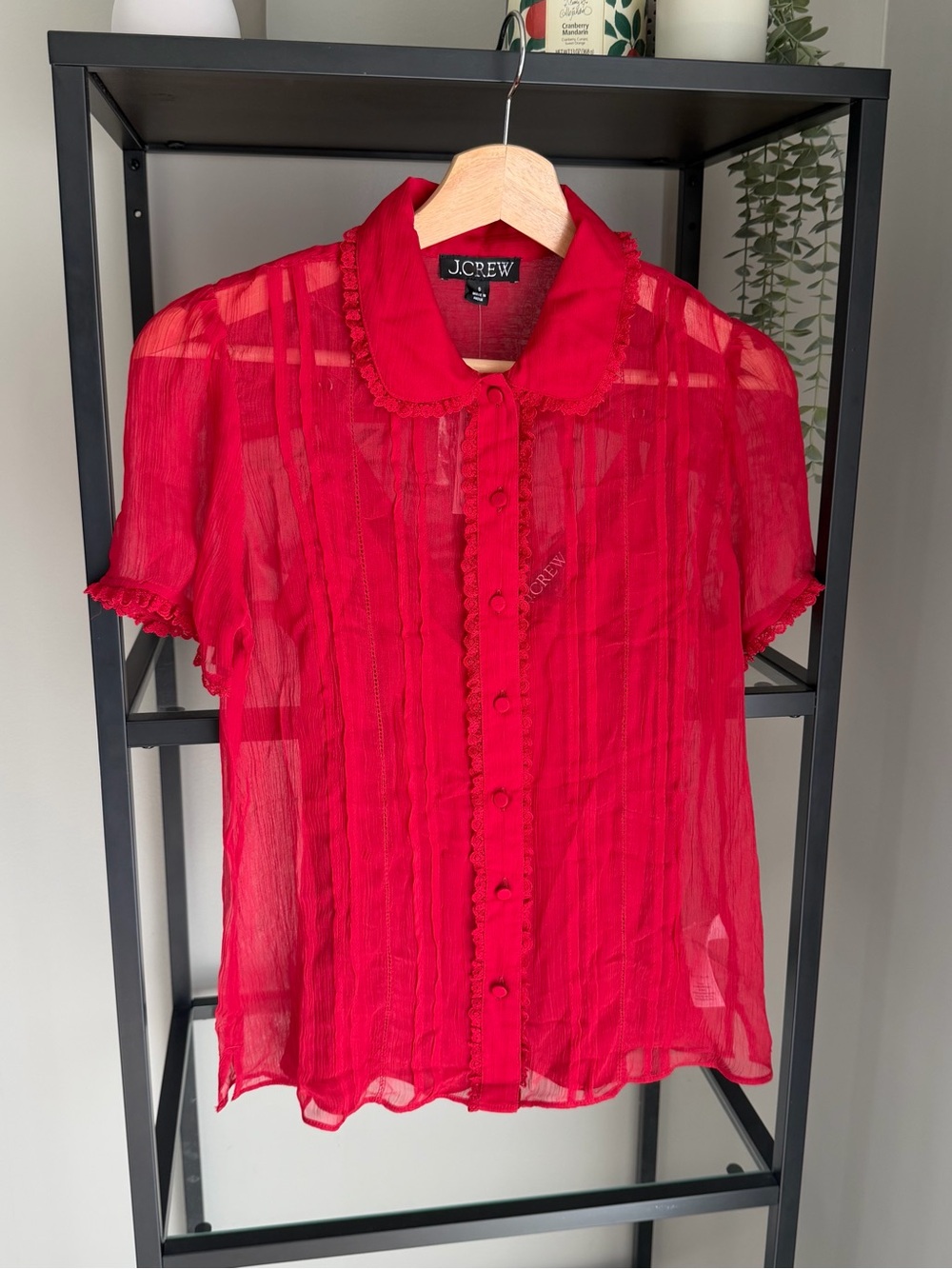 NWT J. Crew Sheer Lace Trim Button Up Shirt